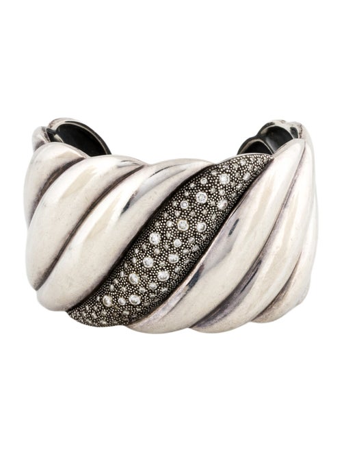 David Yurman Diamond Midnight Melange Sculpted Cable Cuff Bracelet