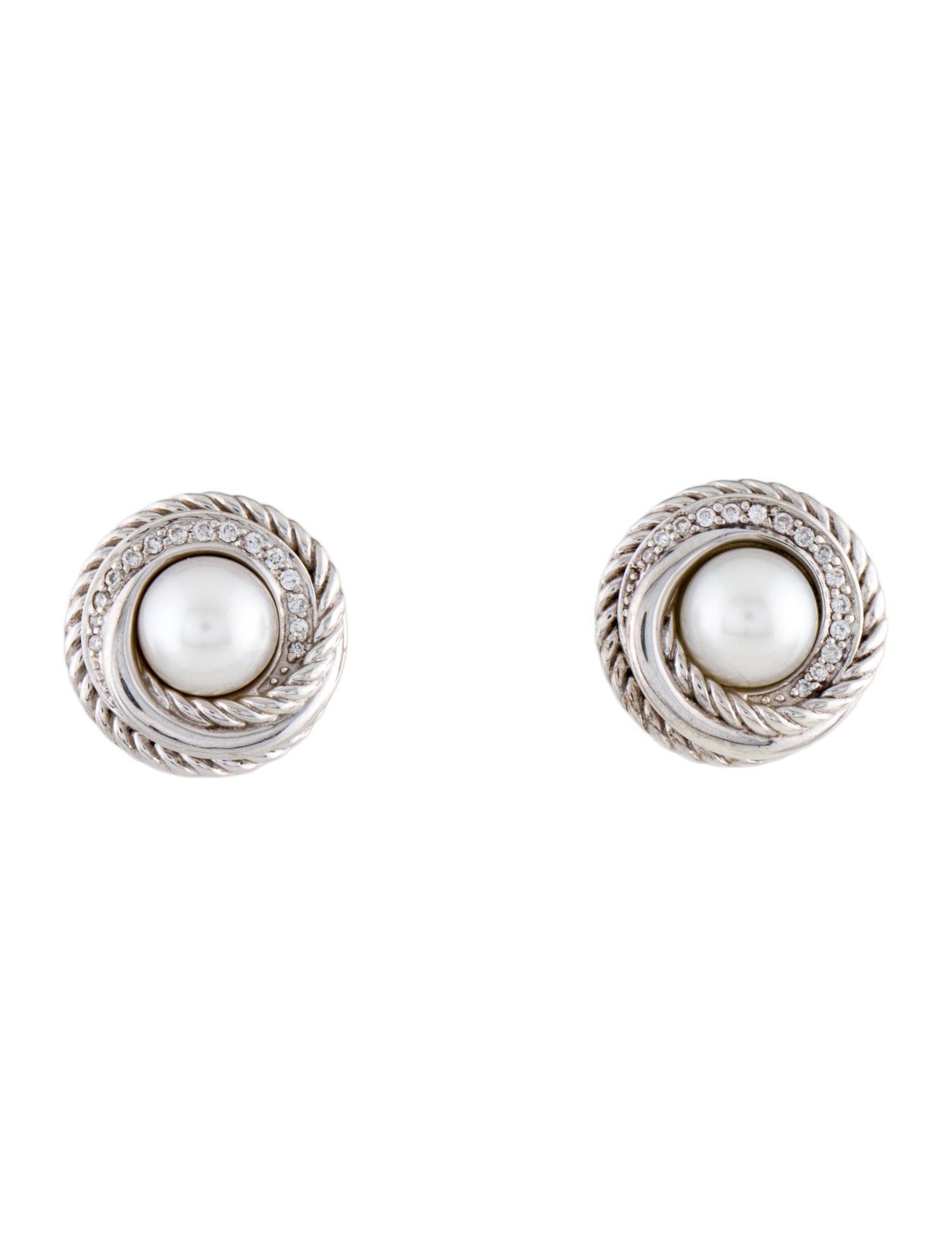 David Yurman Pearl & Diamond Crossover Stud Earrings
