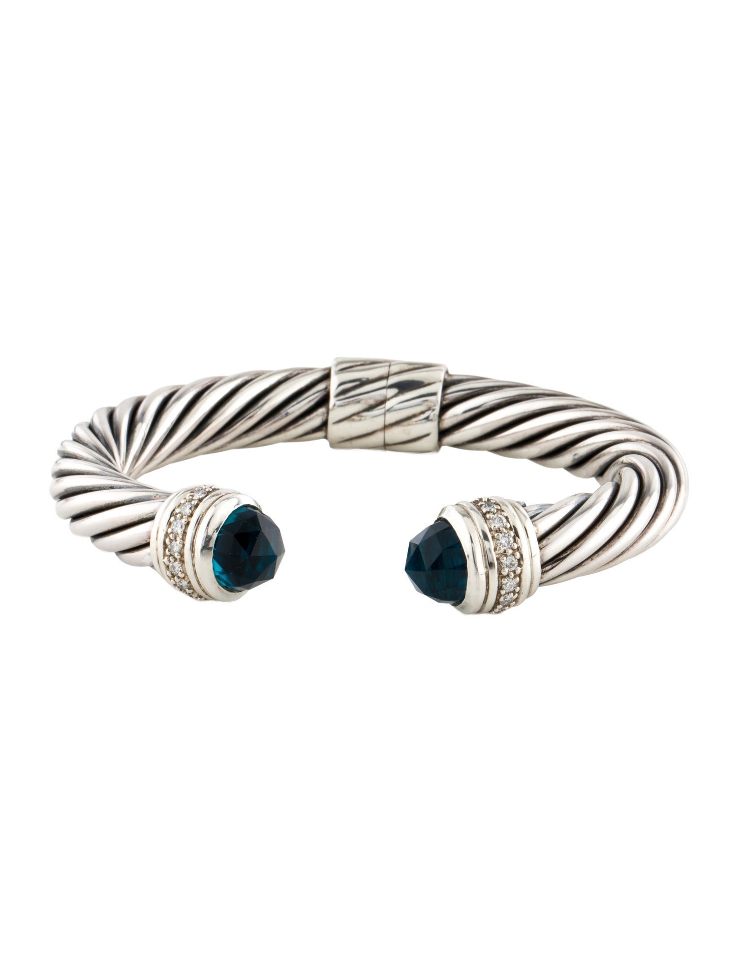 David Yurman Topaz & Diamond Hinged Cable Cuff
