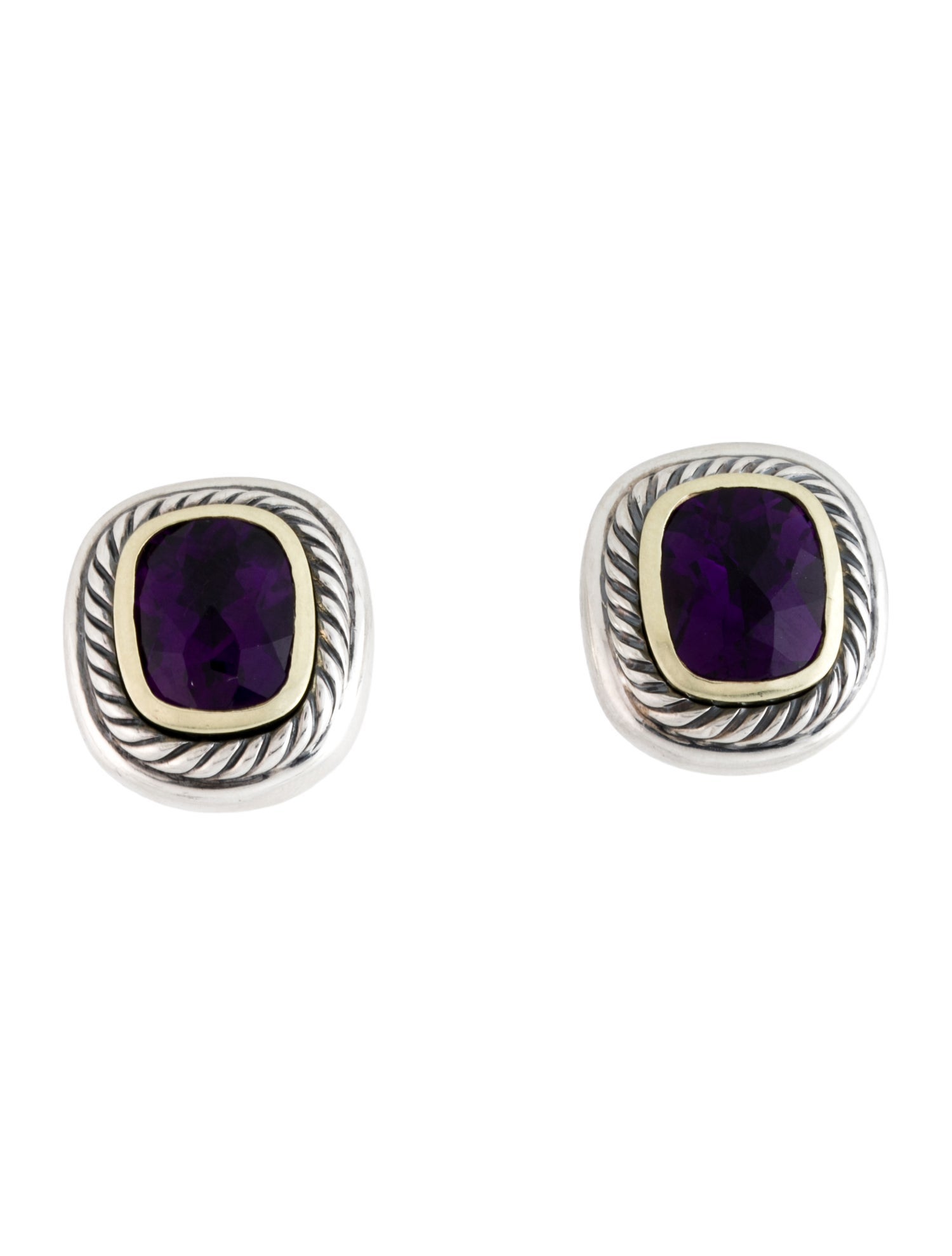 David Yurman Two-Tone Amethyst Albion Clip On Earrings
