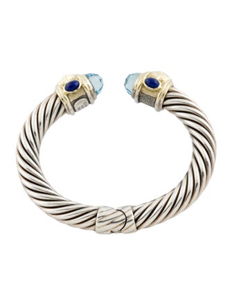 David Yurman Two-Tone Topaz, Iolite & Lapis Lazuli Renaissance Cuff