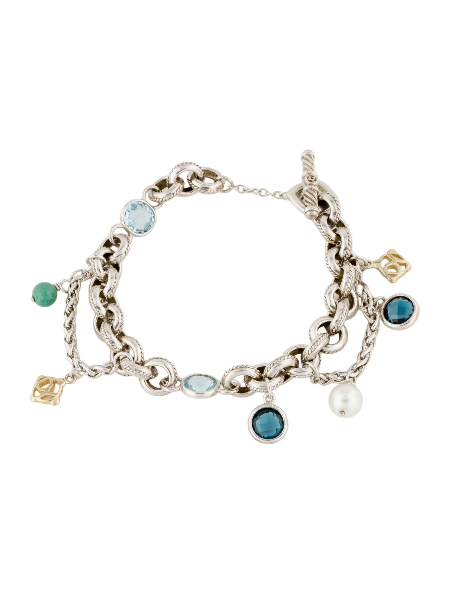 David Yurman Pearl, Topaz & Turquoise Old World Charm Bracelet