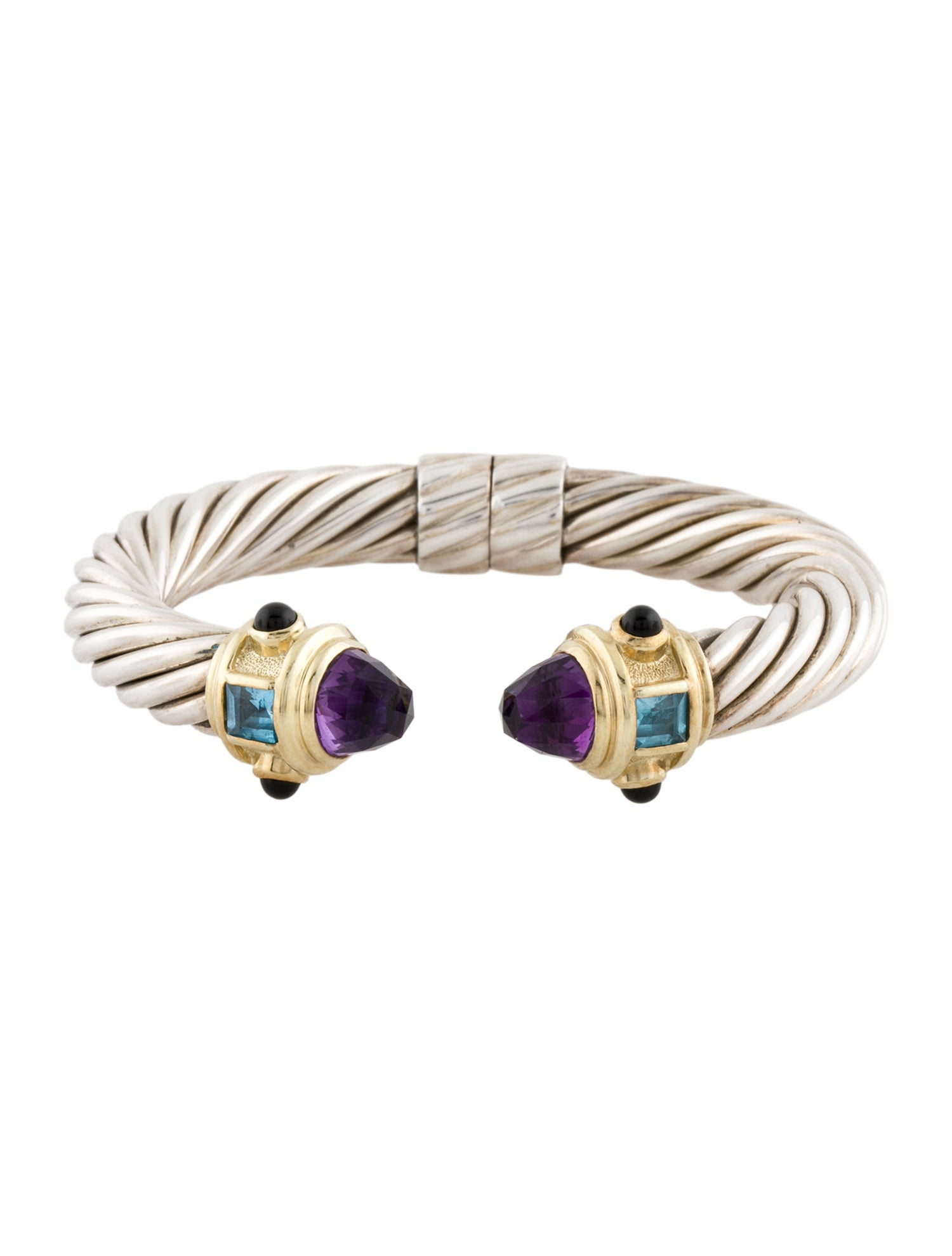 David Yurman Amethyst, Topaz & Onyx Renaissance Hinged Cuff Bracelet