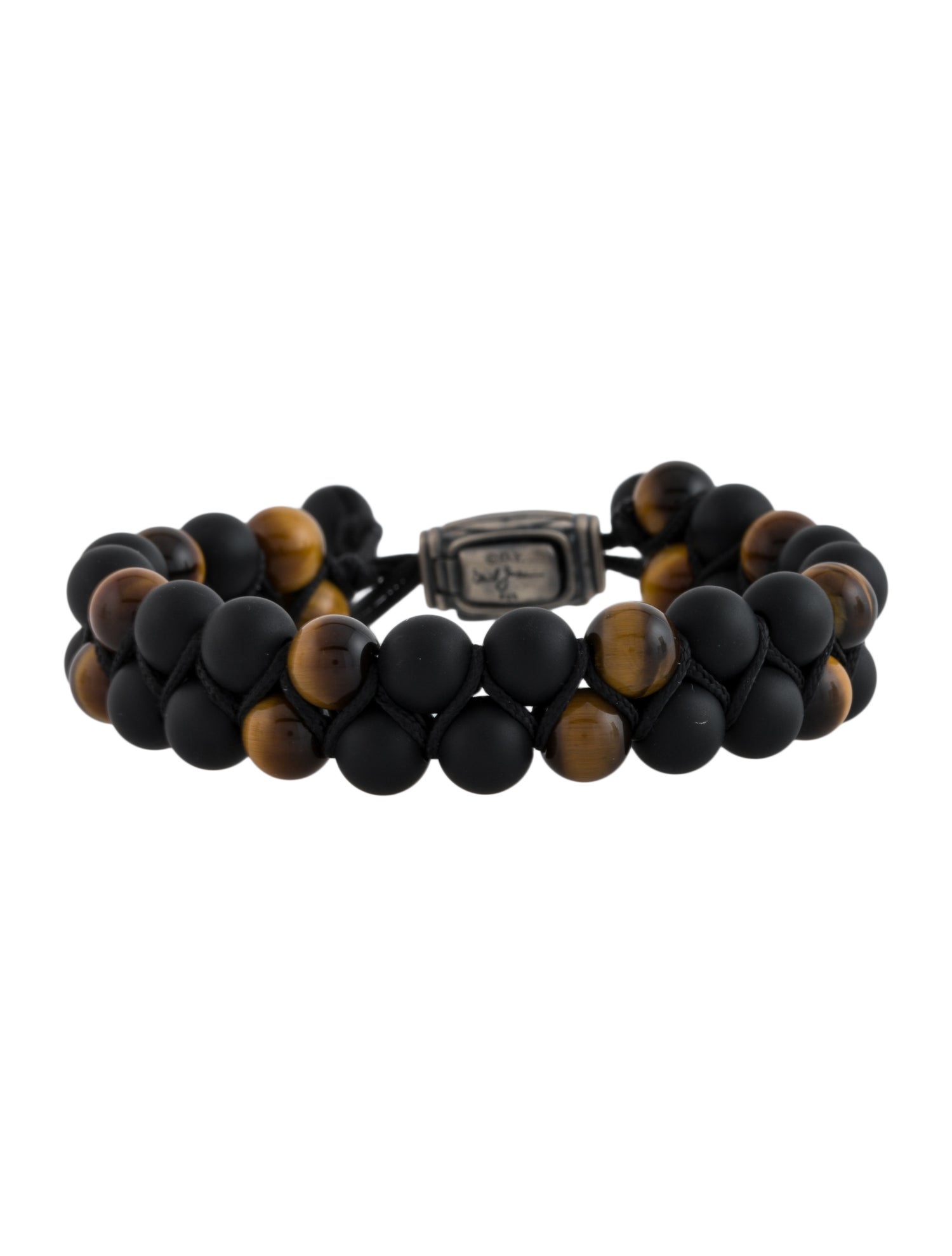 David Yurman Onyx & Tiger's Eye Spiritual Beads Two Row Woven Bracelet