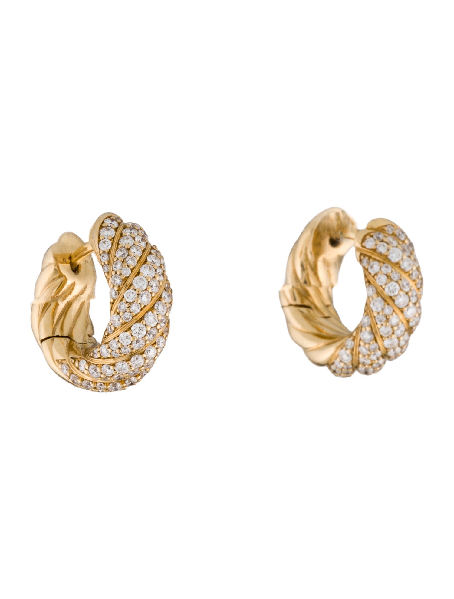 David Yurman 18K Diamond Sculpted Cable Hoop Earrings