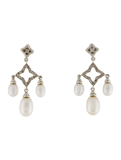 David Yurman Diamond & Pearl Quatrefoil Drop Earrings