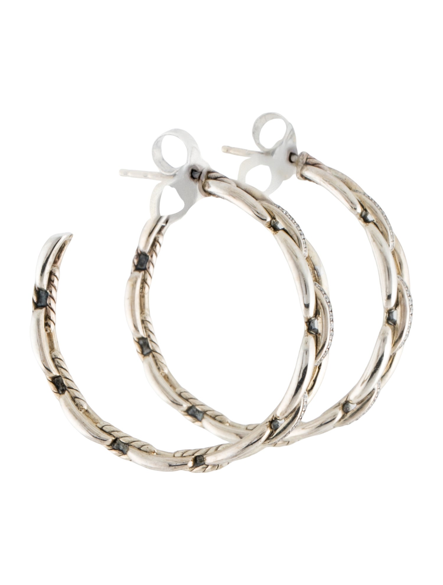 David Yurman Diamond Wellesley Link Hoop Earrings