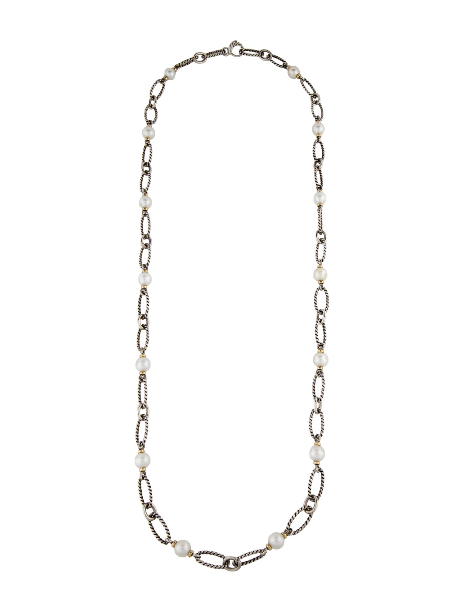 David Yurman Two-Tone Pearl Figaro Station Necklace
