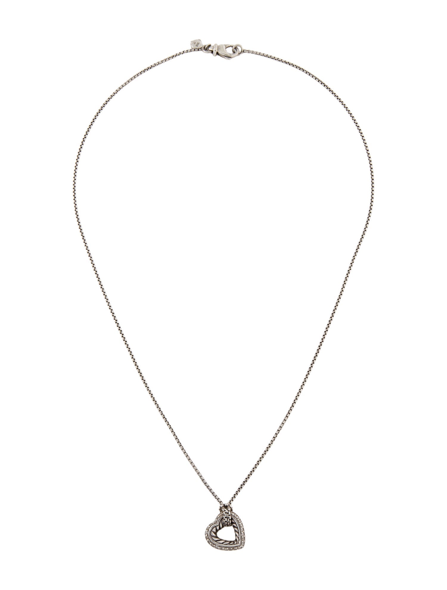 David Yurman Diamond Cable Open Heart Pendant Necklace