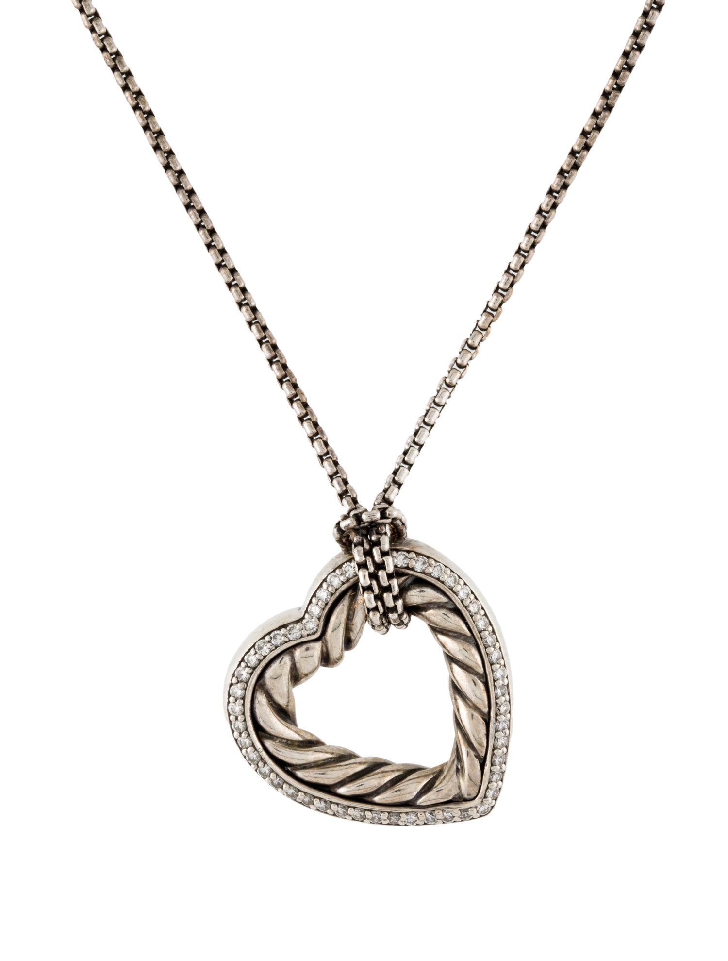 David Yurman Diamond Cable Heart Pendant Necklace