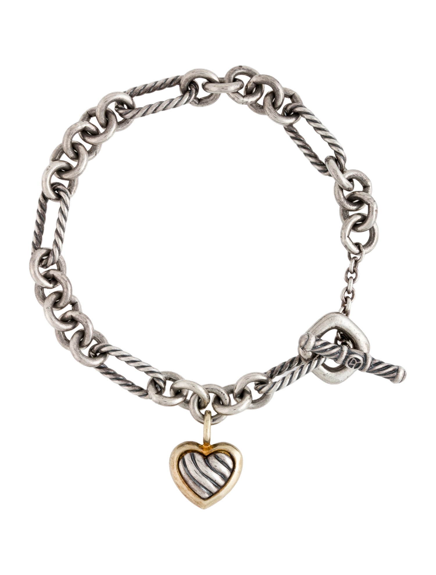 David Yurman Two-Tone Figaro Heart Charm Bracelet