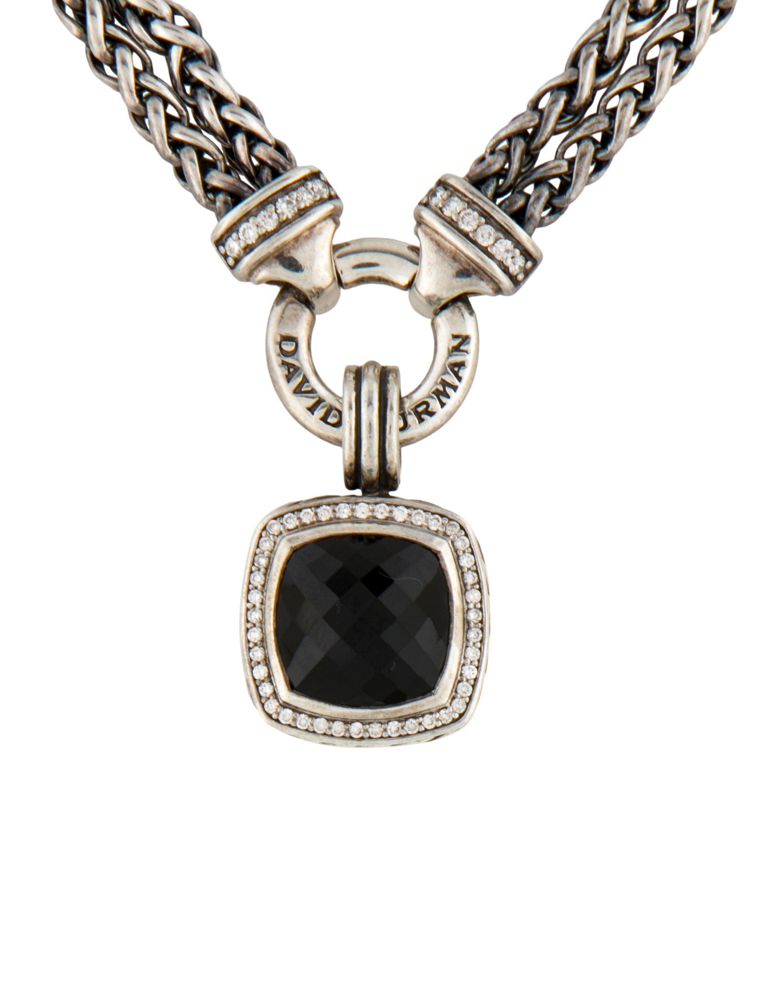 David Yurman Onyx & Diamond Albion Wheat Chain Pendant Necklace