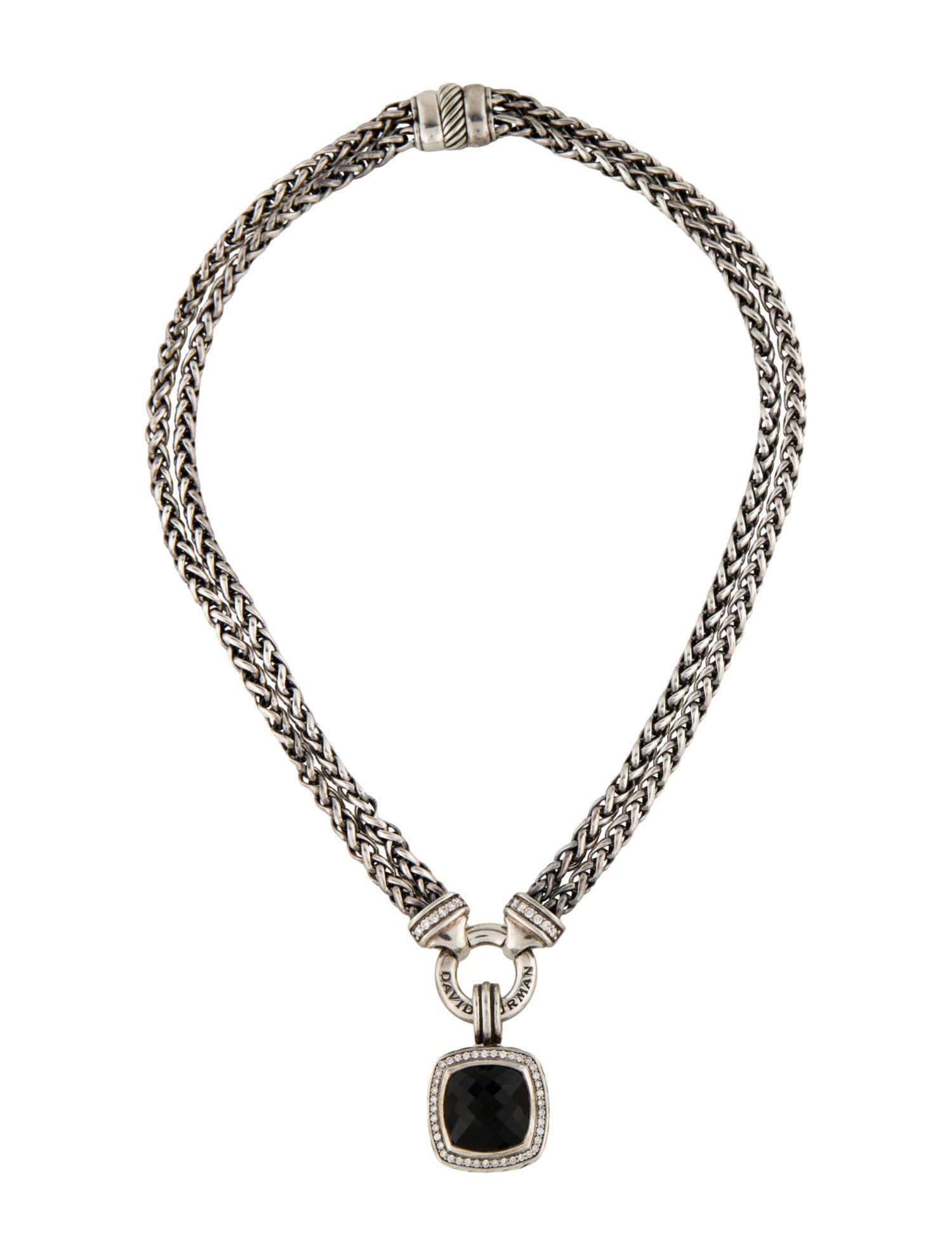 David Yurman Onyx & Diamond Albion Wheat Chain Pendant Necklace