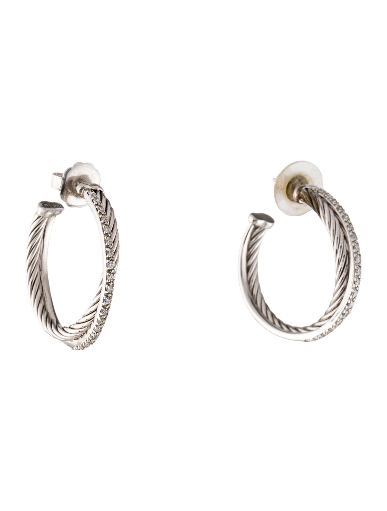 David Yurman Diamond Crossover Hoop Earrings