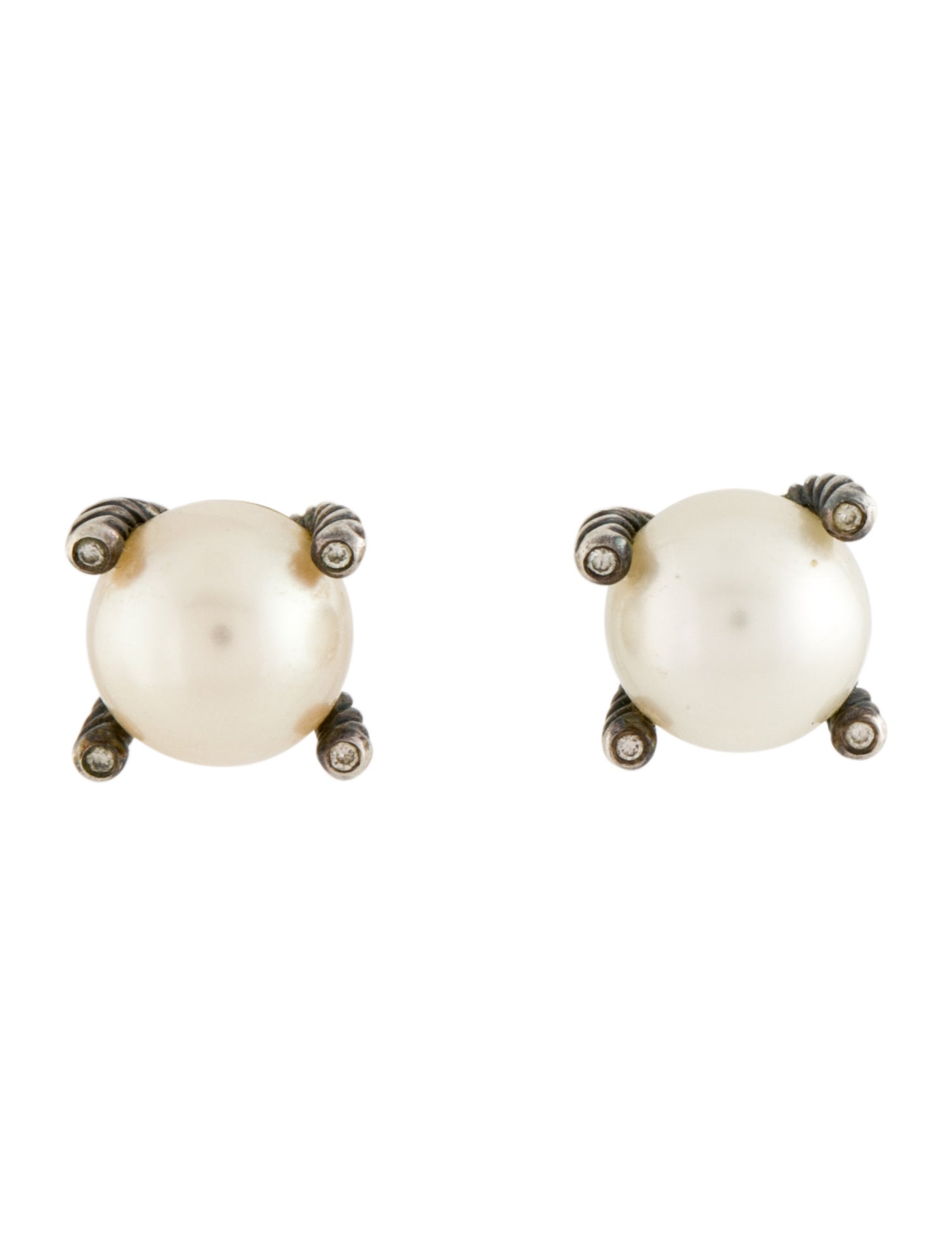 David Yurman Pearl & Diamond Stud Earrings