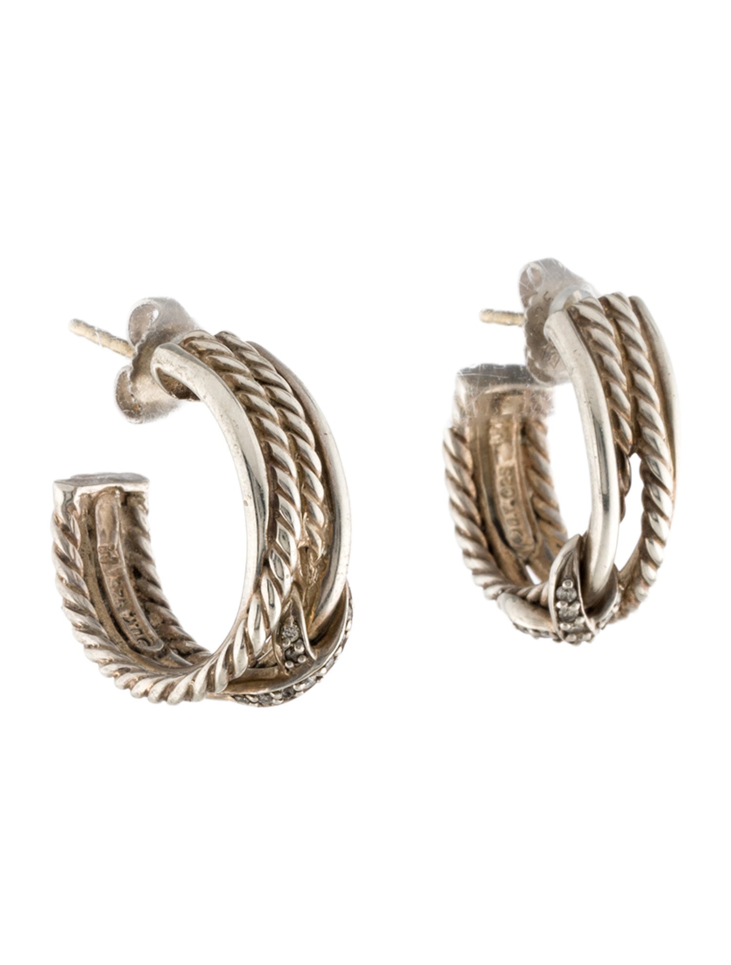 David Yurman Diamond X Crossover Hoop Earrings