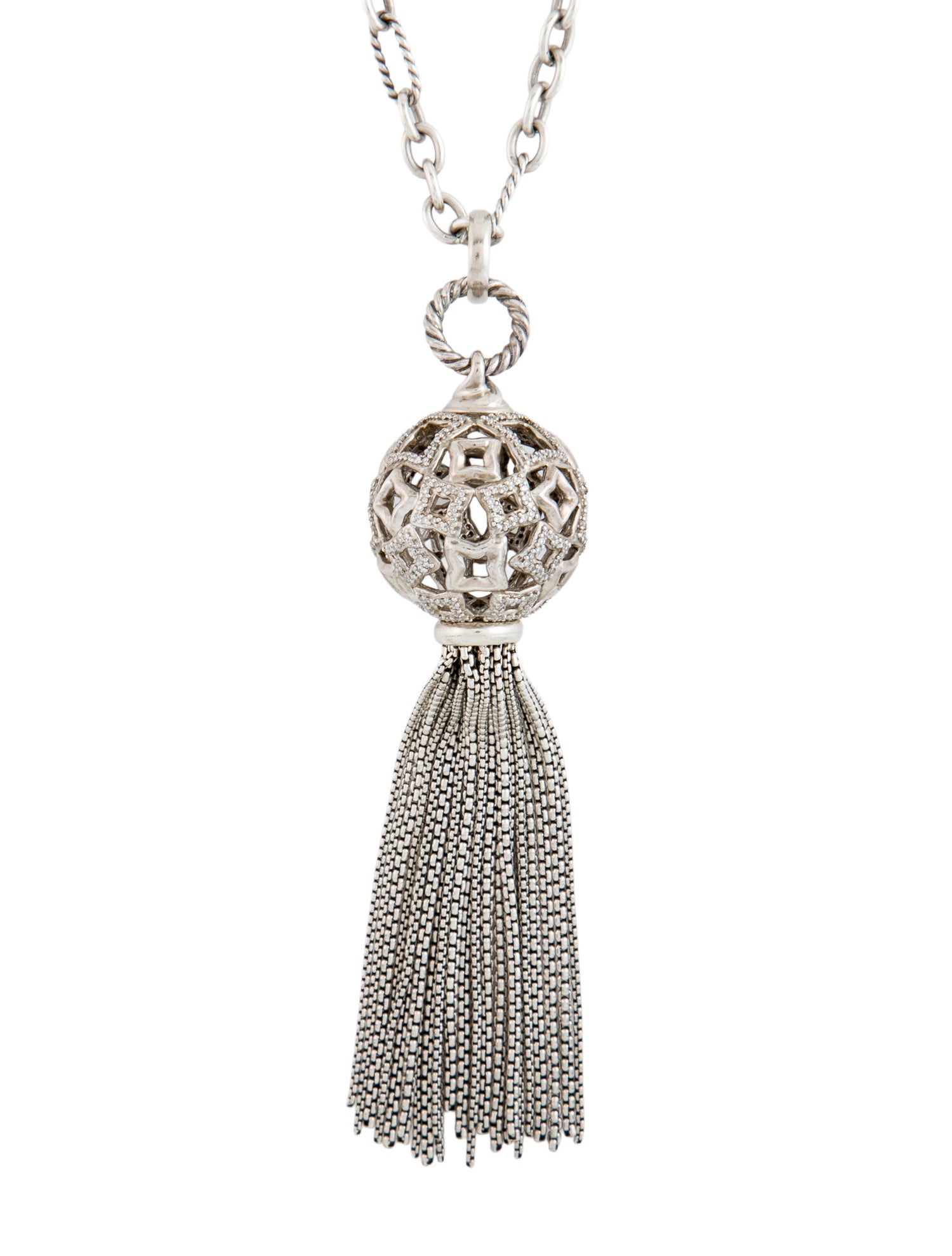 David Yurman Diamond Tapestry Quatrefoil Tassel Pendant Necklace