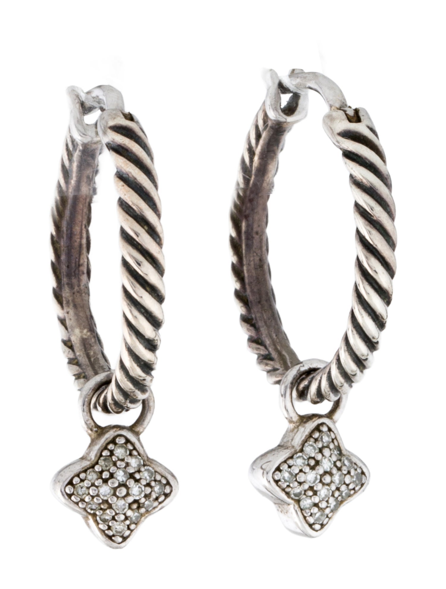 David Yurman Diamond Quatrefoil Cable Hoop Earrings