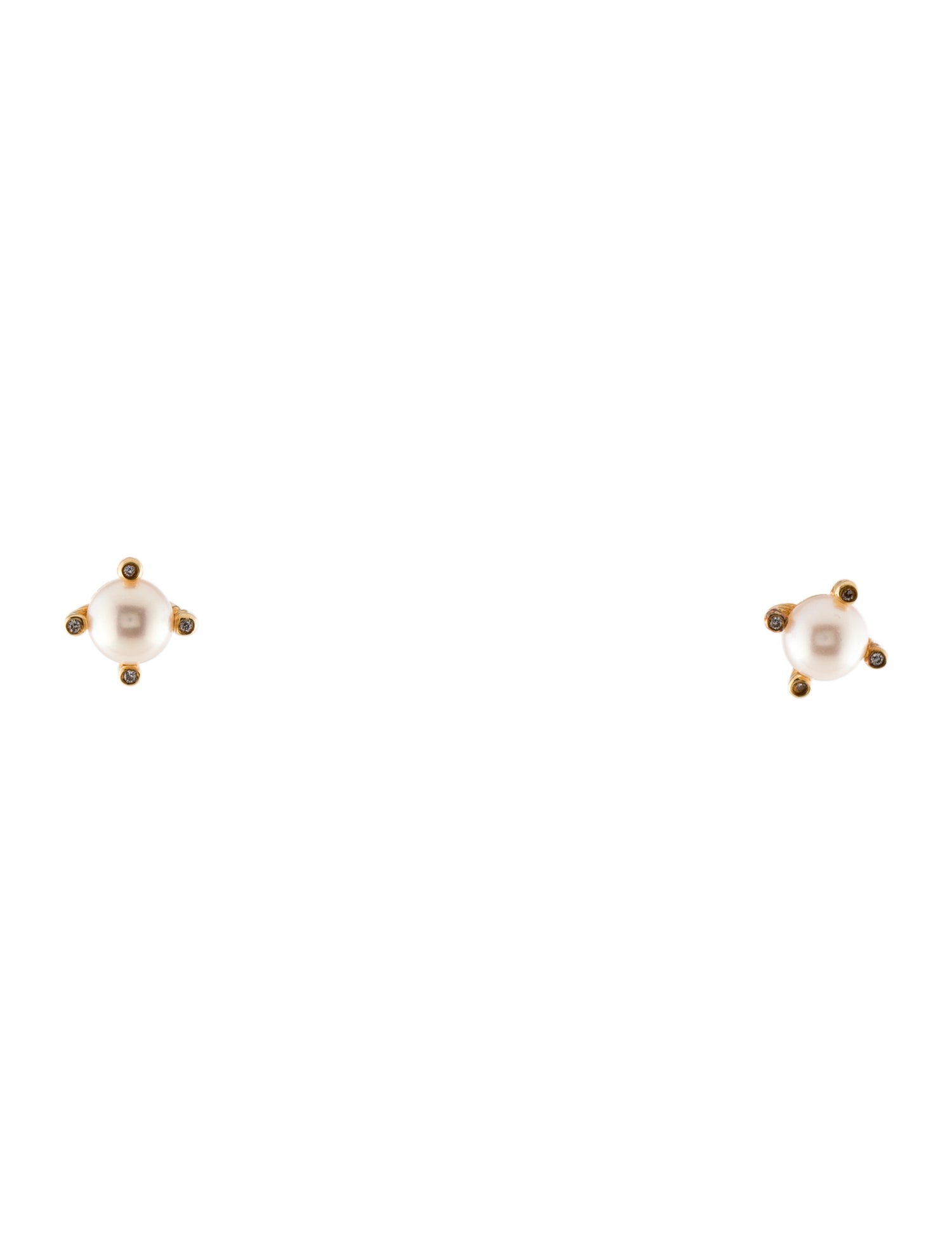 David Yurman 18K Pearl & Diamond Stud Earrings