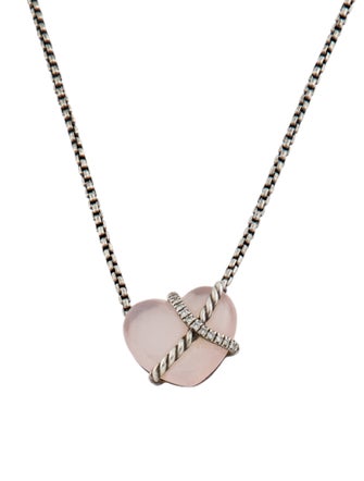 David Yurman Rose Quartz & Diamond Le Petit Coeur Sculpted Heart Pendant Necklace
