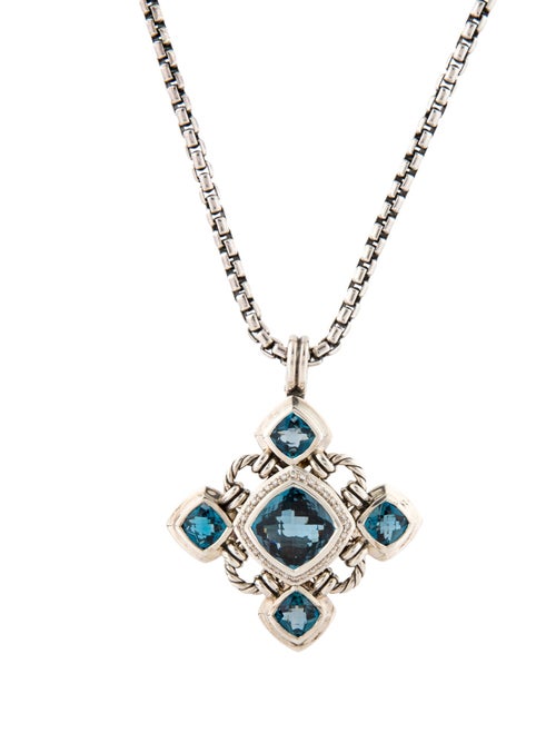 David Yurman Topaz & Diamond Maltese Cross Pendant Necklace