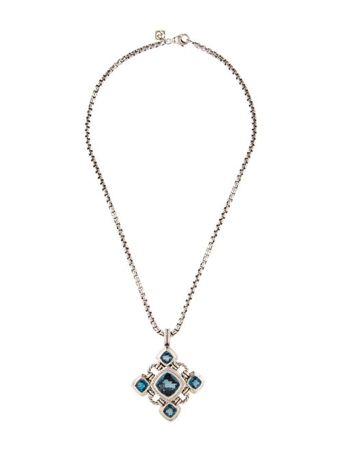 David Yurman Topaz & Diamond Maltese Cross Pendant Necklace