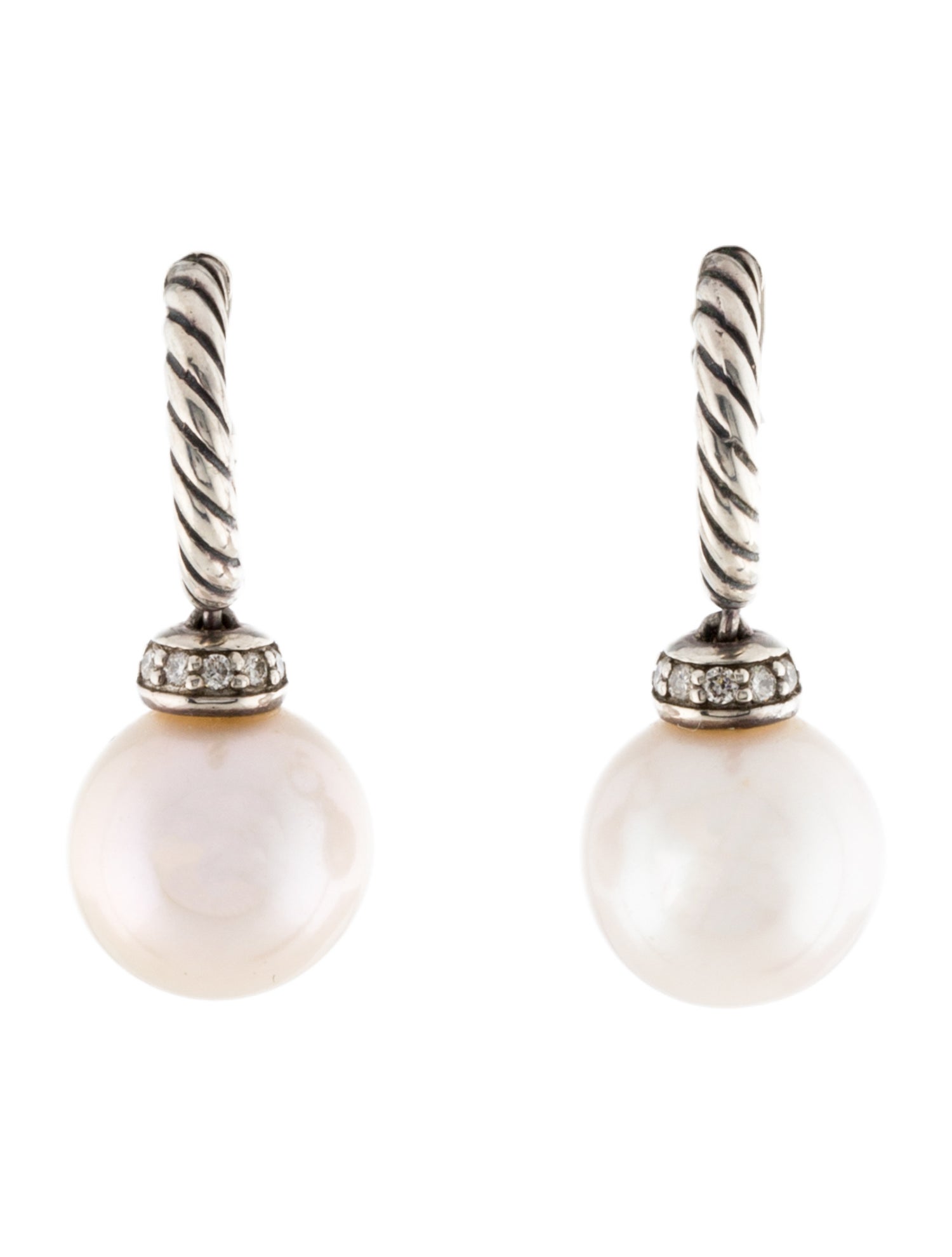 David Yurman Pearl & Diamond Drop Earrings