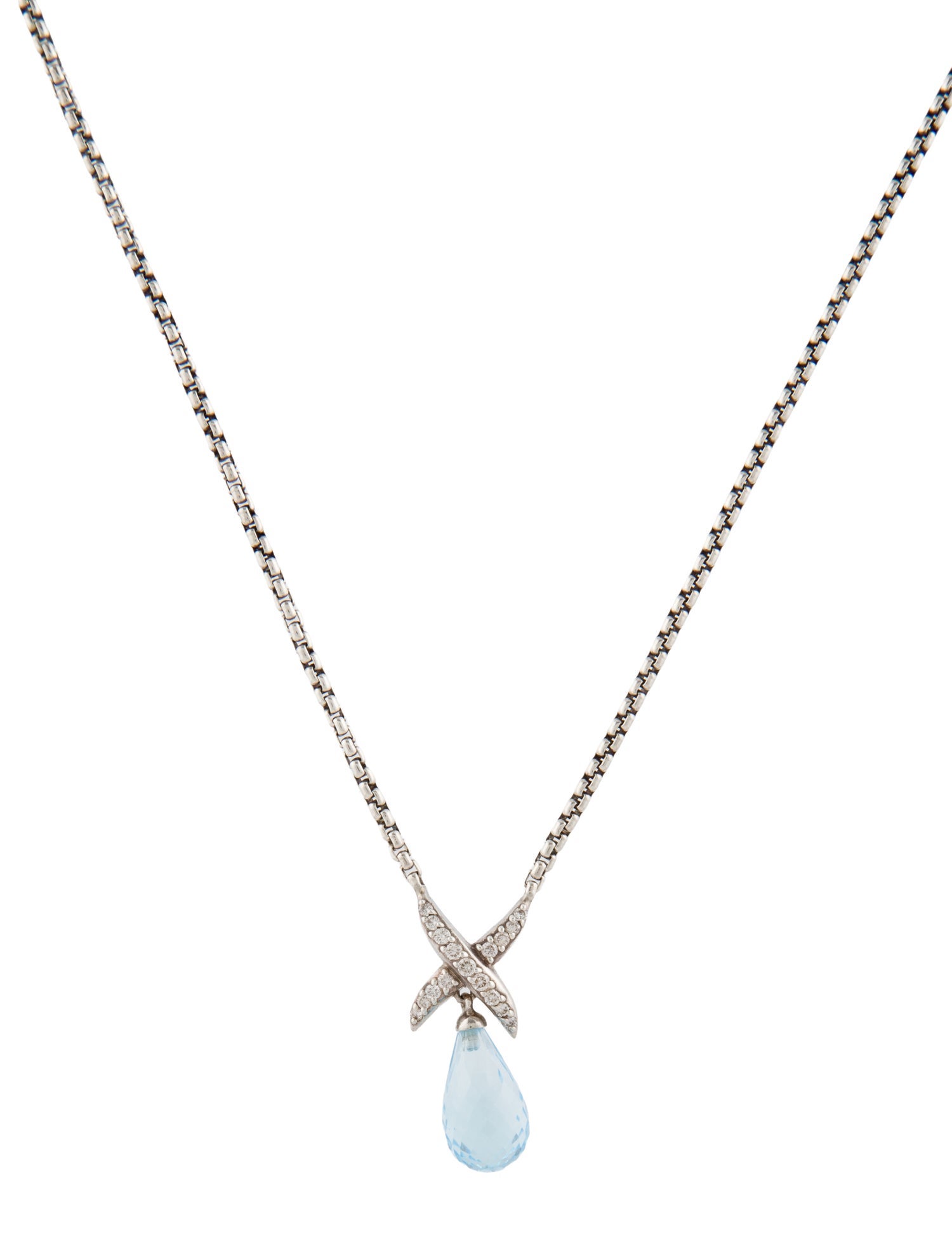 David Yurman Topaz & Diamond X Pendant Necklace