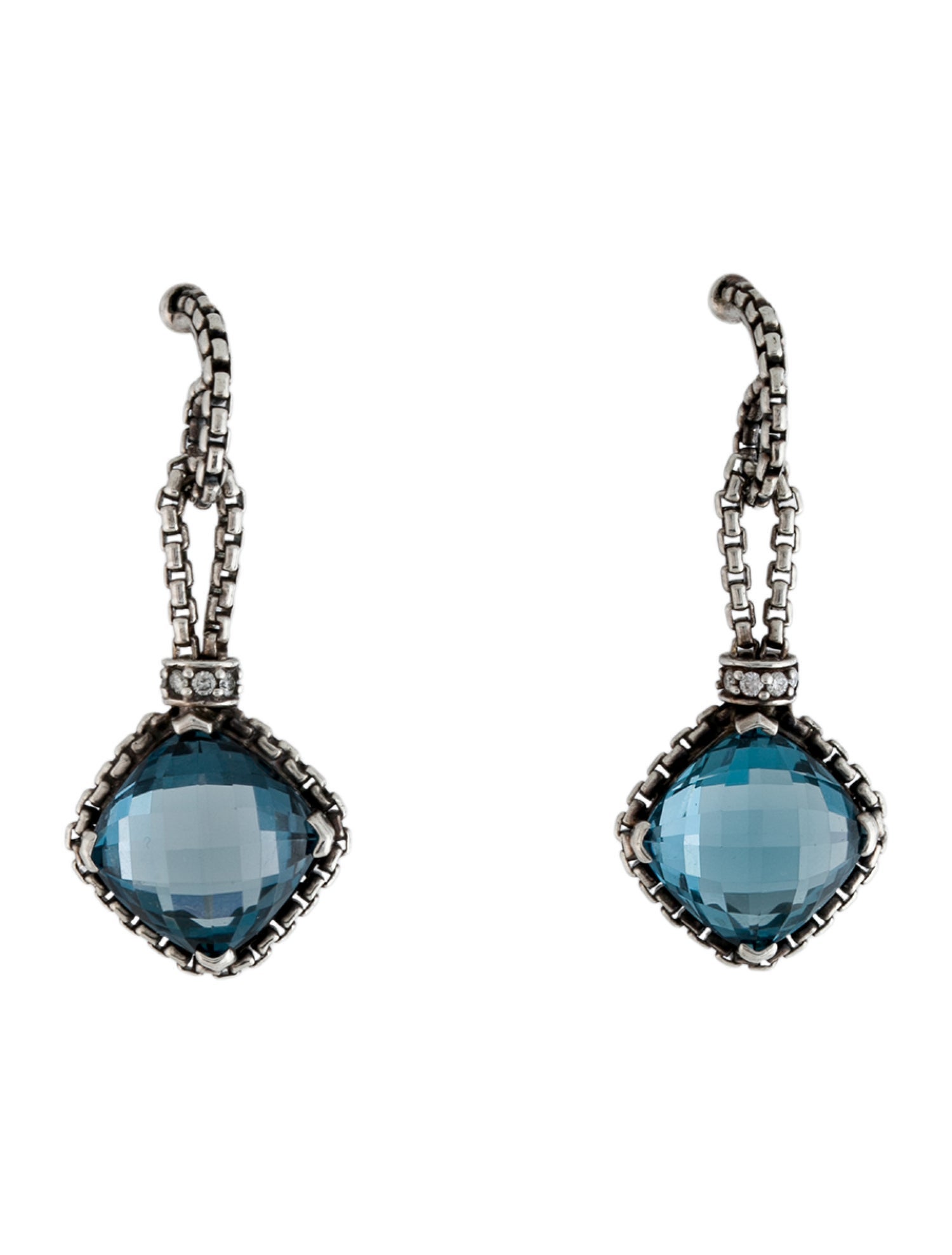 David Yurman Topaz & Diamond Cushion on Point Chain Drop Earrings