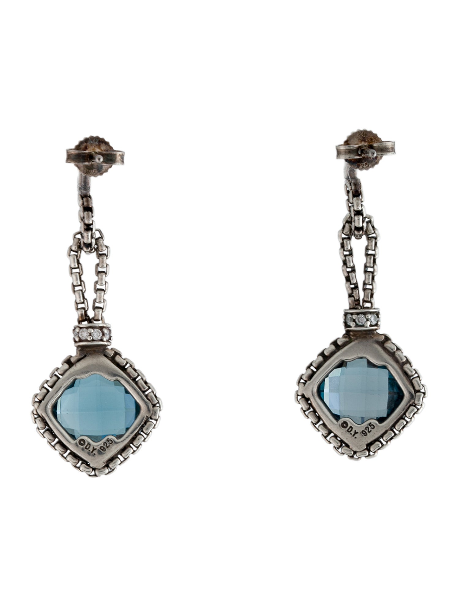 David Yurman Topaz & Diamond Cushion on Point Chain Drop Earrings
