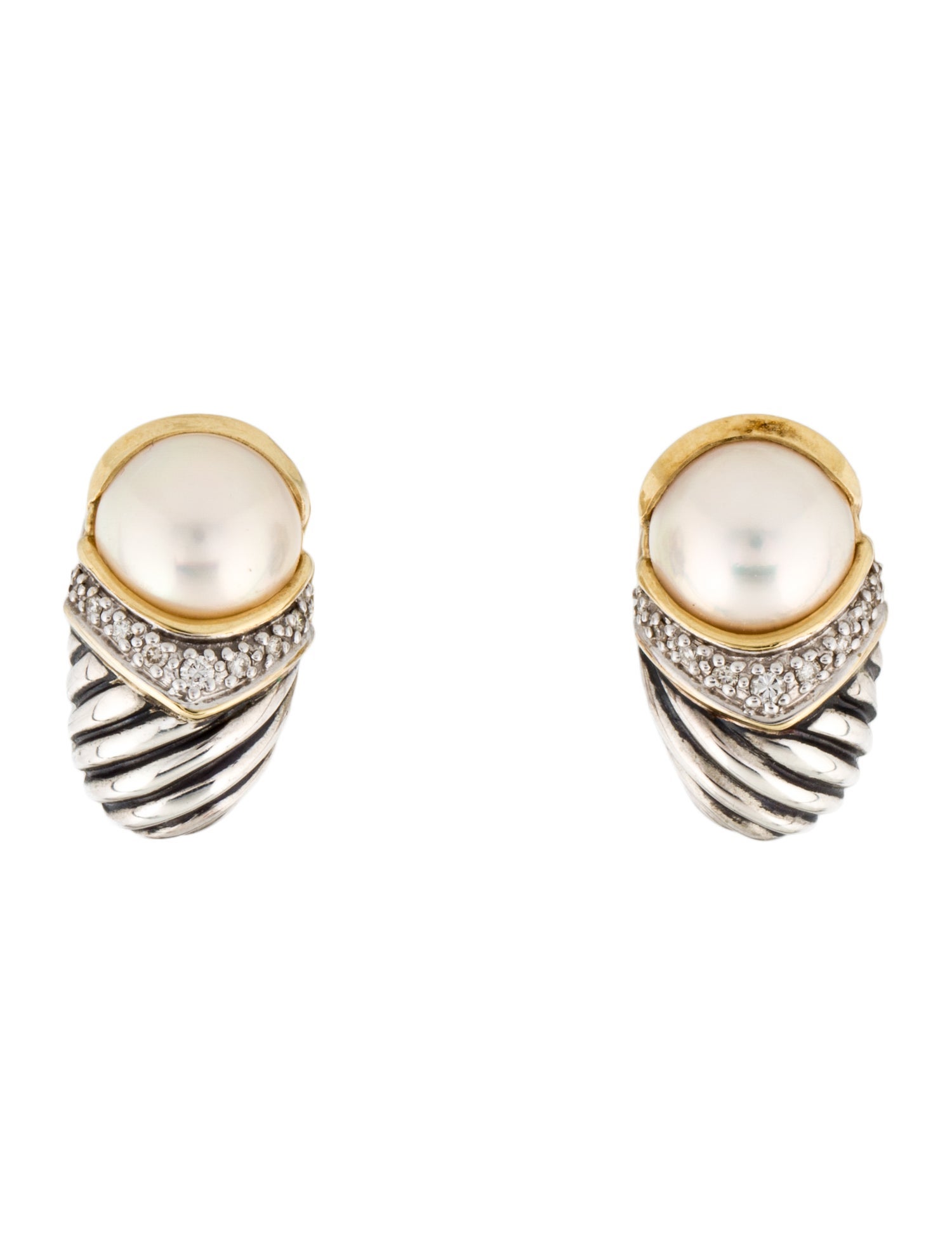 David Yurman Vintage Pearl & Diamond Shrimp Earclips