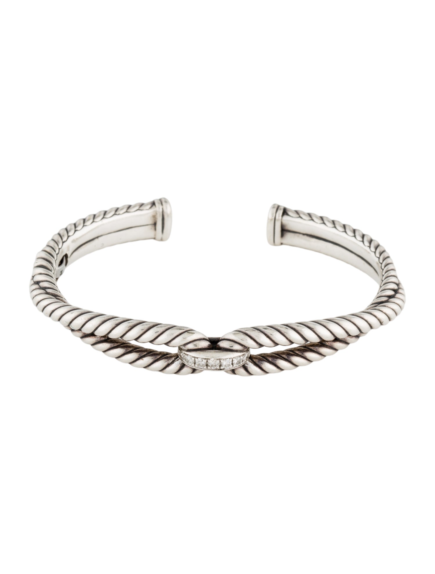 David Yurman Diamond Cable Loop Hinged Cuff Bracelet
