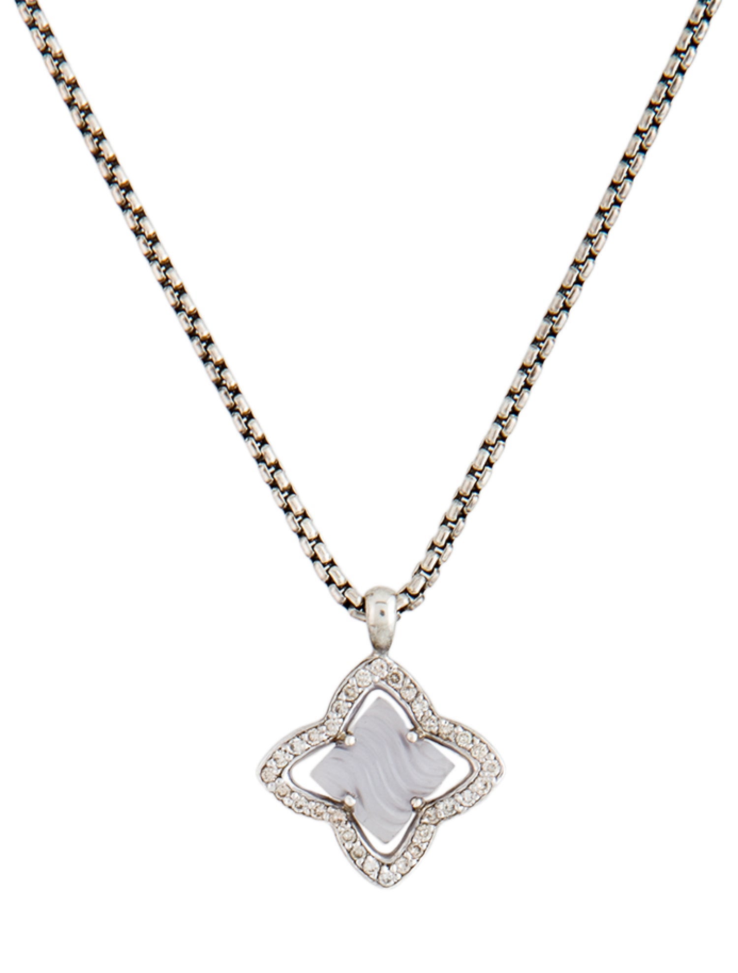 David Yurman Chalcedony & Diamond Quatrefoil Pendant Necklace