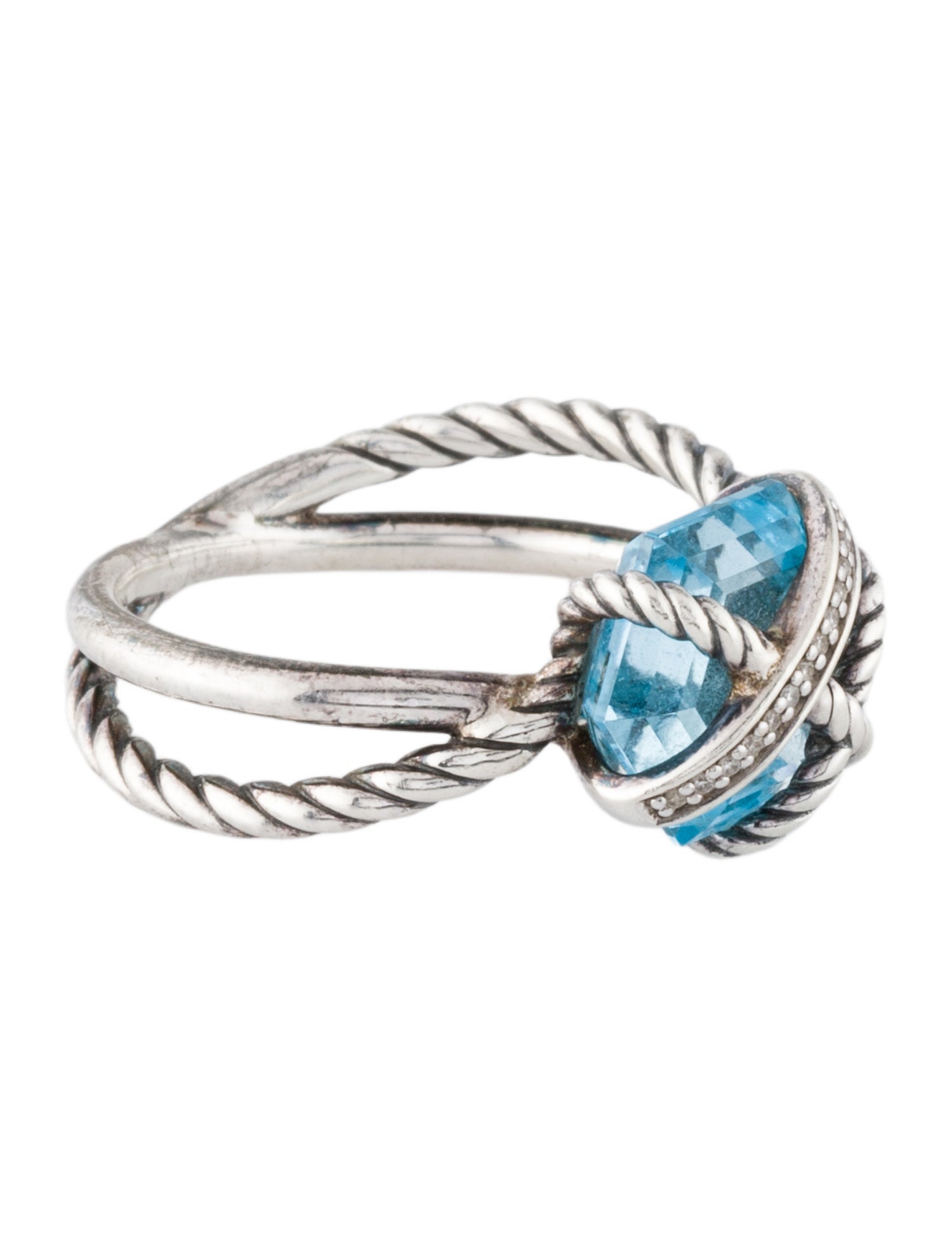 David Yurman Topaz & Diamond Cable Wrap Ring