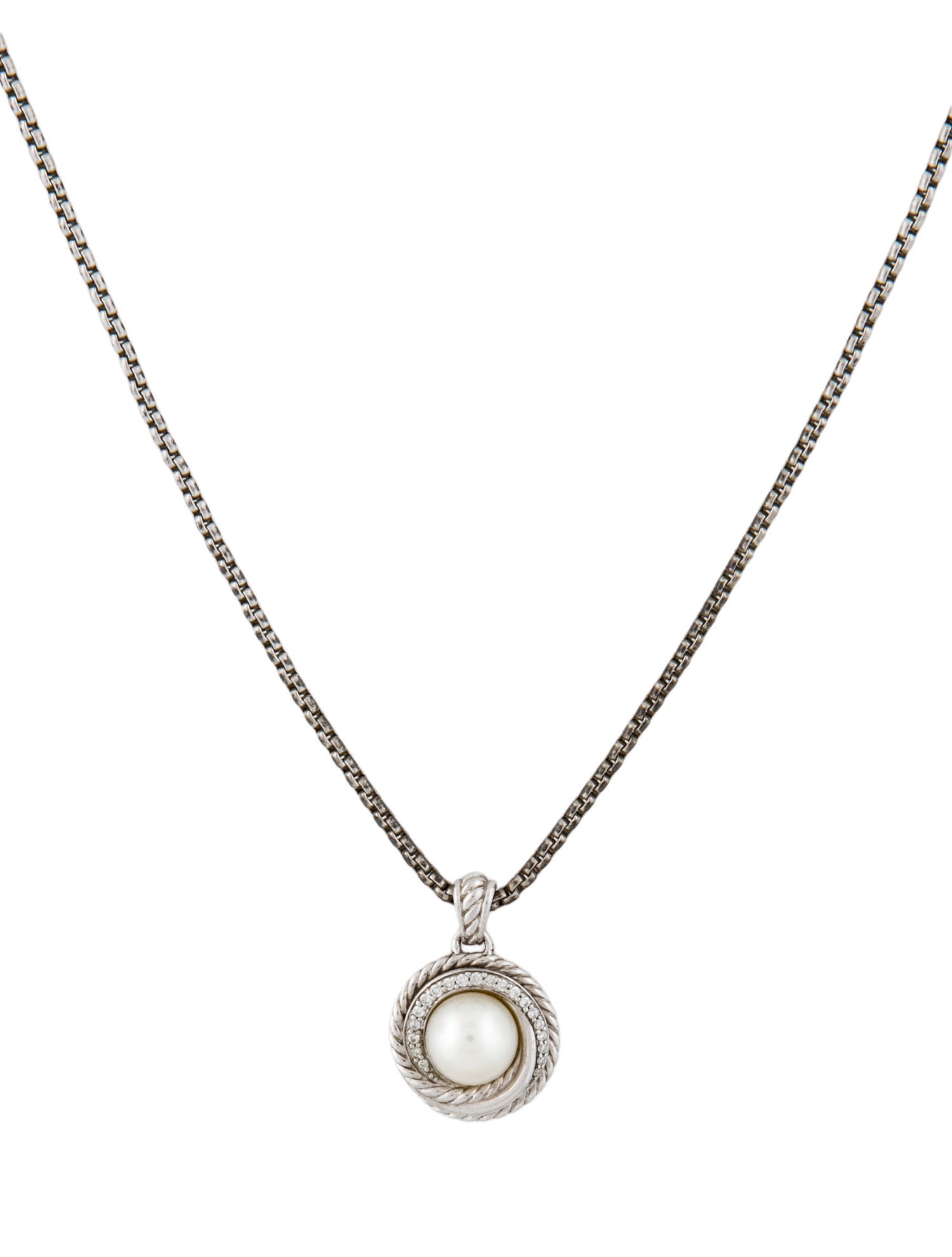 David Yurman Pearl & Diamond Pendant Necklace