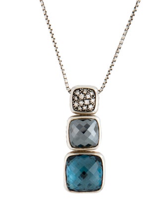 David Yurman Hematine, Topaz & Diamond Chiclet Pendant Necklace
