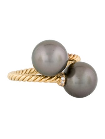 David Yurman 18K Pearl & Diamond Solari Bypass Cocktail Ring