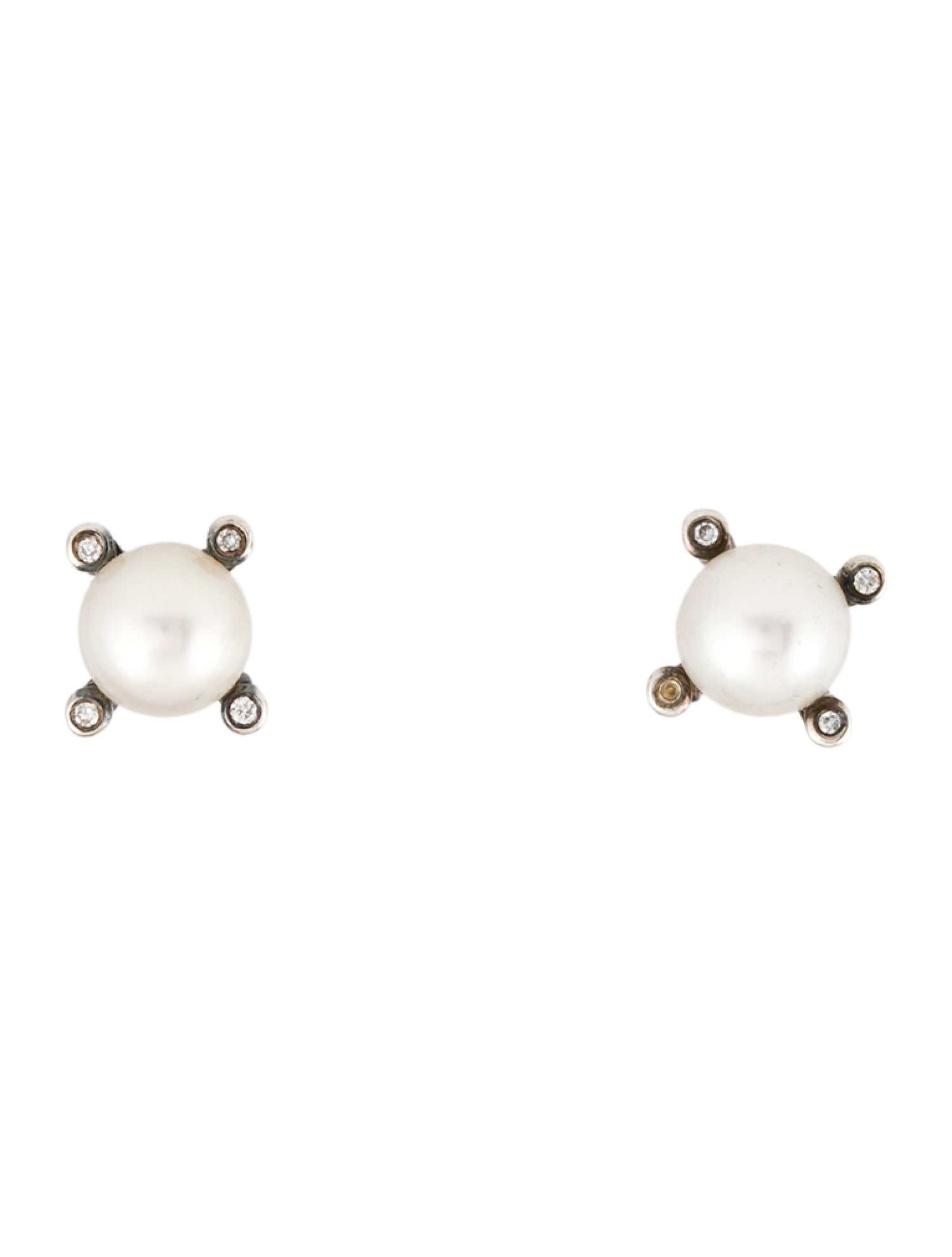 David Yurman Pearl & Diamond Stud Earrings
