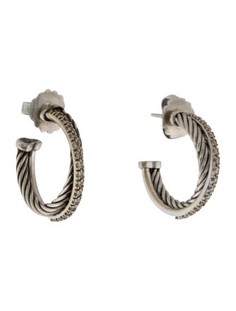 David Yurman Diamond Crossover Hoop Earrings