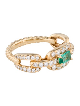 David Yurman 18K Emerald & Diamond Stax Chain Link Ring