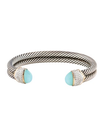 David Yurman Opal & Diamond Double Cable Cuff Bracelet