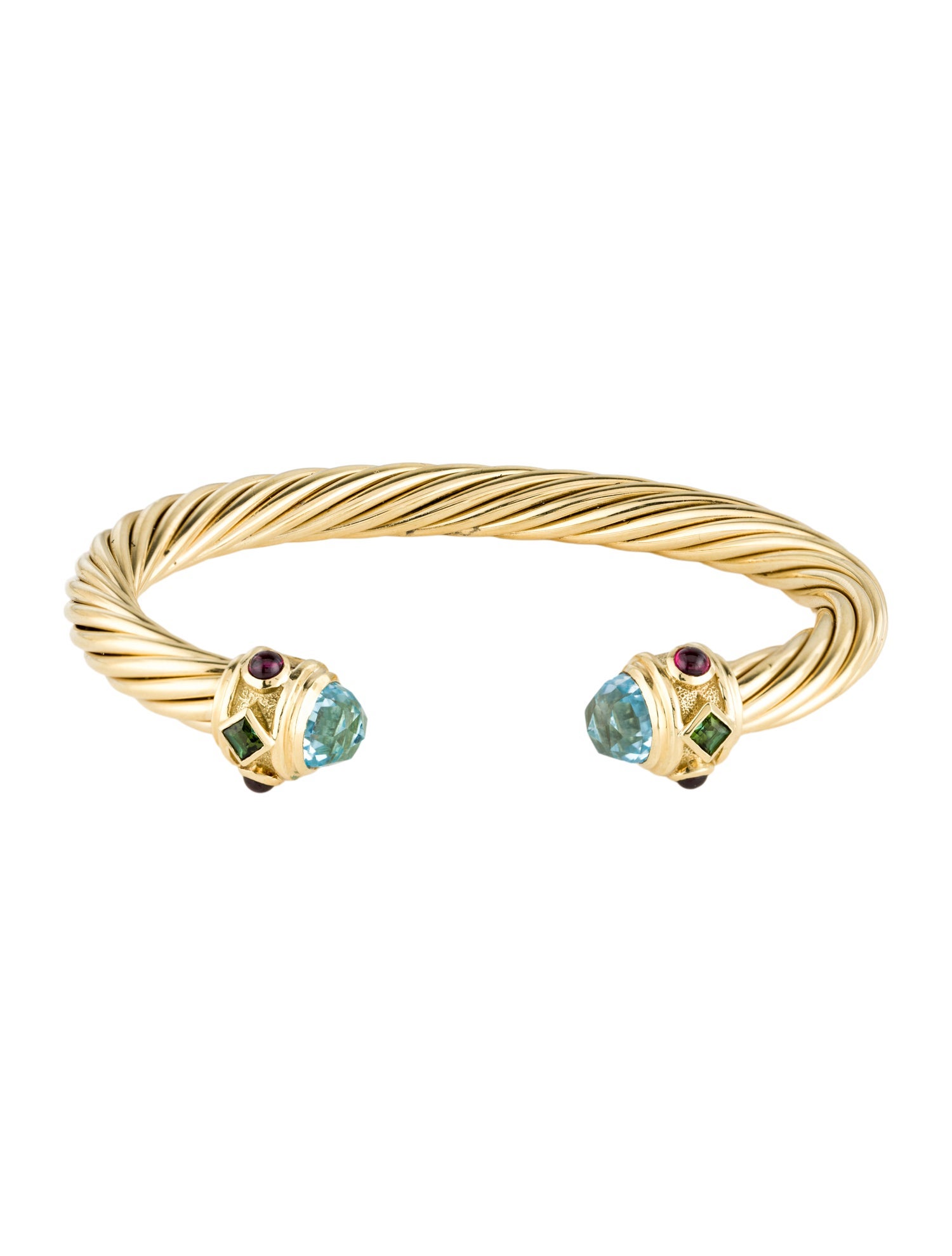 David Yurman Vintage 18K Topaz, Tourmaline & Garnet Renaissance Cuff Bracelet