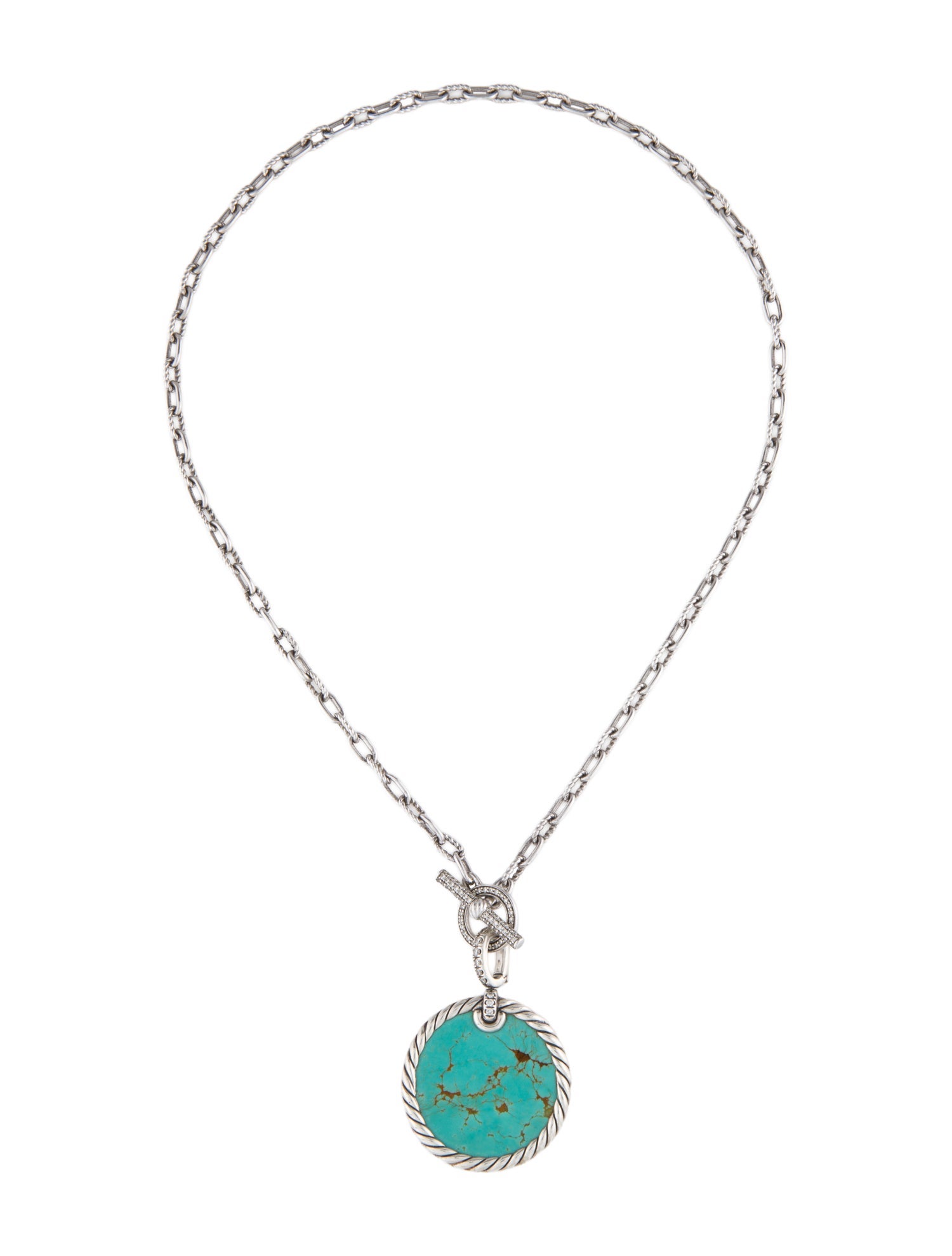 David Yurman Mother of Pearl, Turquoise & Diamond Reversible Pendant Toggle Necklace