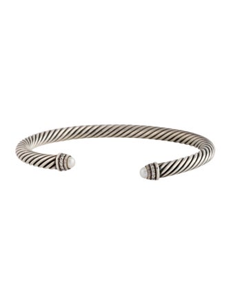 David Yurman Diamond & Pearl Cable Cuff Bracelet