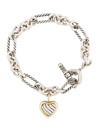 David Yurman Two-Tone Figaro Heart Charm Bracelet