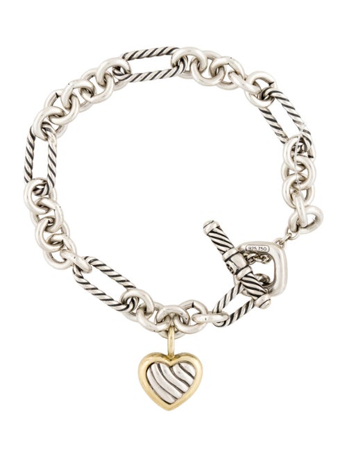 David Yurman Two-Tone Figaro Heart Charm Bracelet