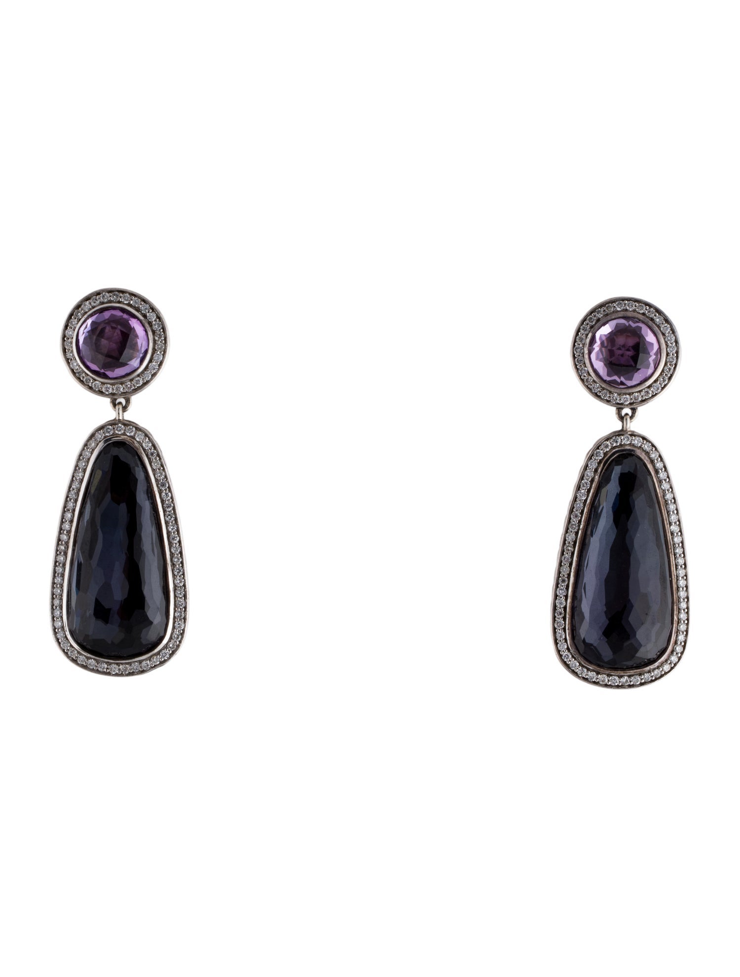 David Yurman Amethyst & Hematine Doublet Black Orchid & Diamond Drop Earrings