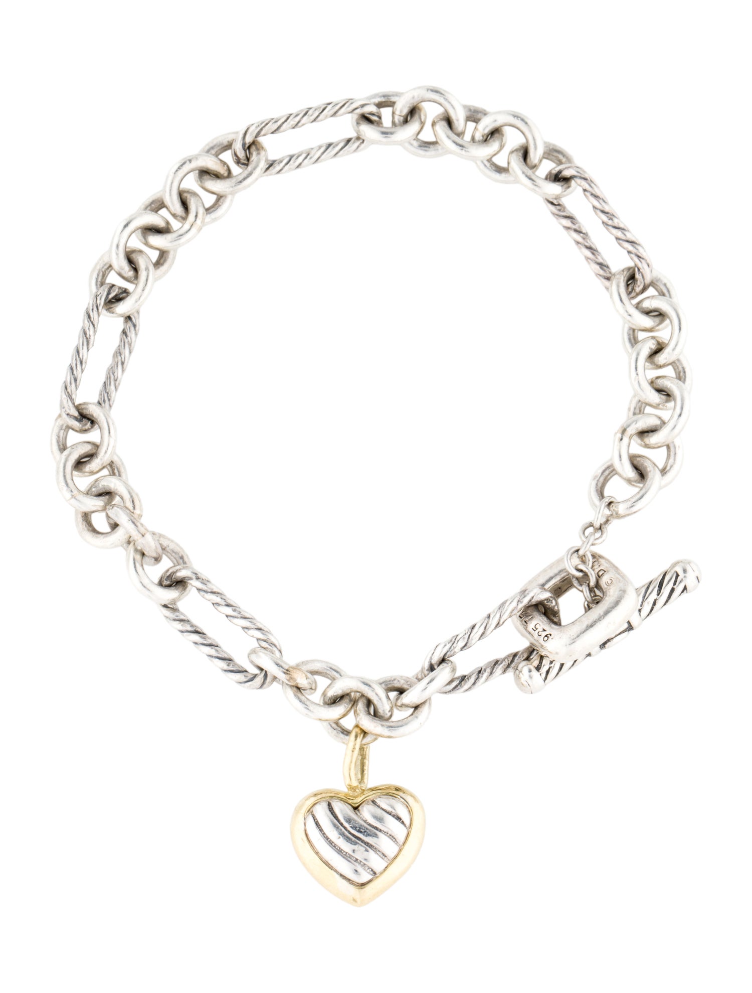 David Yurman Two-Tone Cable Heart Charm Bracelet