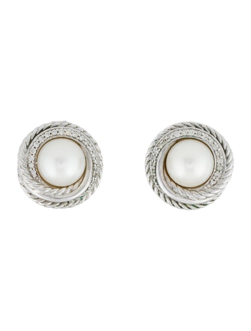 David Yurman Pearl & Diamond Crossover Infinity Stud Earrings