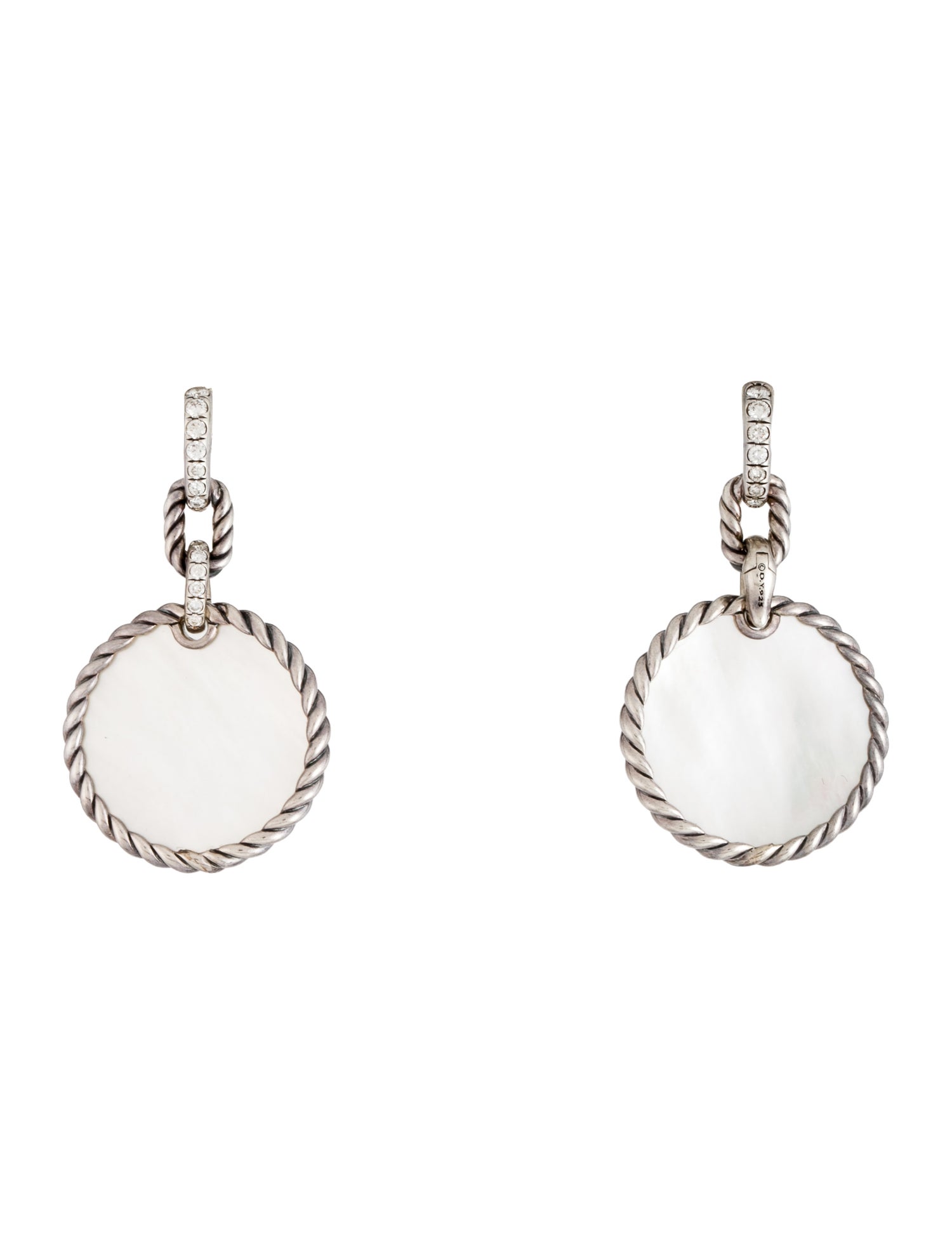 David Yurman Mother of Pearl & Diamond DY Elements Convertible Drop Earrings